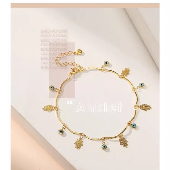 Gold vermeil 18k Gold filled Evil Eye 🧿 lucky charm Anklet. - Picture 5 of 6